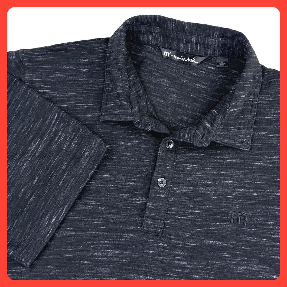 TravisMathew Polo Shirt Men Large Black Space Dye Cotton Short Sleeve Work Golf